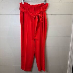 Boden Melina Women's Red Paperbag Pants With A Belted High Rise and Tapered Leg